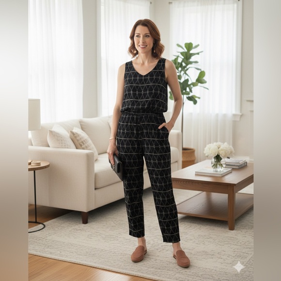 Madewell Pants - Madewell  S. Diamond Dot* Jumpsuit // Geometric Batik Print // Sleeveless // B&W